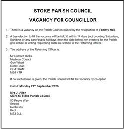 STOKE PARISH COUNCIL COUNCILLOR VACANCY